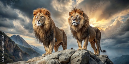 Majestic Lions on Rocky Outcrops - AI Photorealistic Art photo