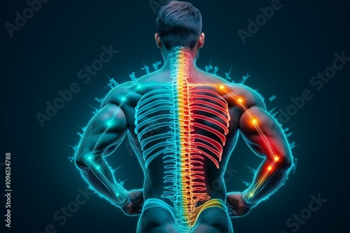 Illustration of Human Spine Highlighting Neural Pathways for Medical and Educational Insights