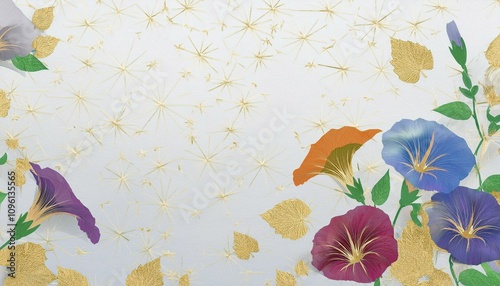 和風の水彩でカラフルな朝顔の花のデザインの壁紙背景素材。AIで生成