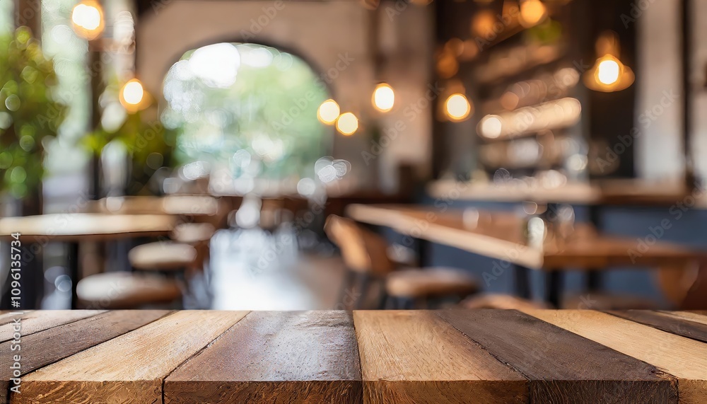 Blurred coffee shop and restaurant interior background featuring an empty wooden table, ideal for product display, promotional use, and marketing visuals with warm, inviting ambiance. Blurred coffee shop and restaurant interior background featuring an empty wooden table, ideal for product display, promotional use, and marketing visuals with warm, inviting ambiance.