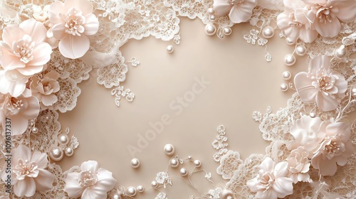 a picture of a wedding cake with pearls and flowers
