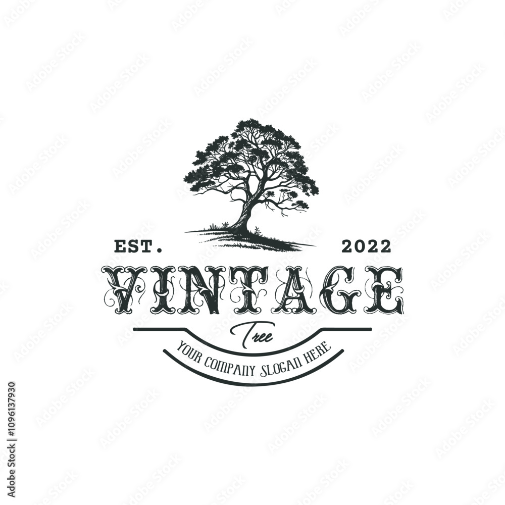 Fototapeta premium Retro style tree silhouette logo template