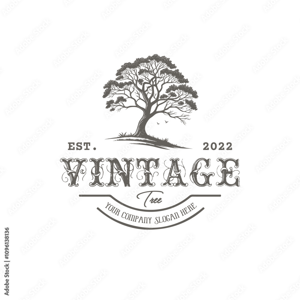 Obraz premium Retro style tree silhouette logo template