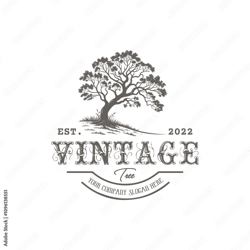 Obraz premium Retro style tree silhouette logo template
