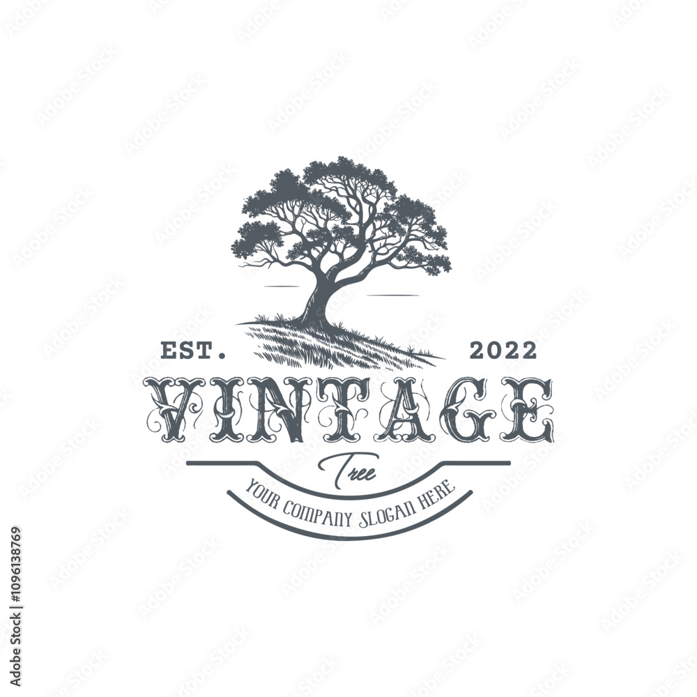 Obraz premium Retro style tree silhouette logo template