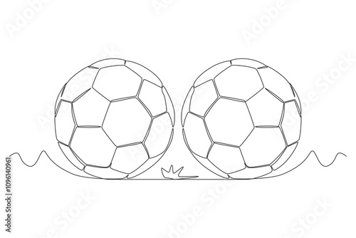 One continuous line drawing two soccer ball. sport ball concept. One line draw graphic design vector