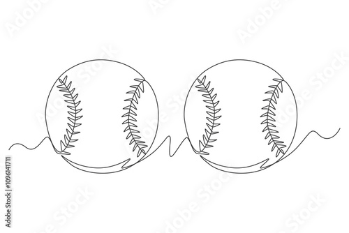 One continuous line drawing two baseball ball. sport ball concept. One line draw graphic design vector
