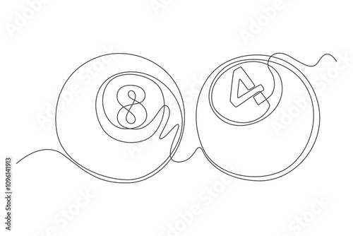 One continuous line drawing two billiard ball. sport ball concept. One line draw graphic design vector