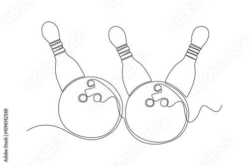 One continuous line drawing two bowling ball and pin. sport ball concept. One line draw graphic design vector