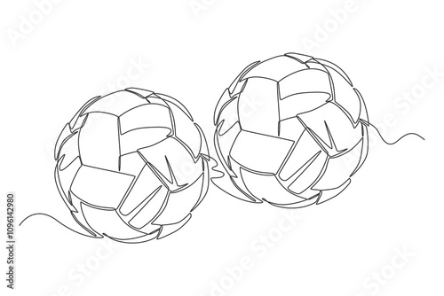 One continuous line drawing two takraw ball. sport ball concept. One line draw graphic design vector