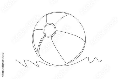One continuous line drawing beach ball. sport ball concept. One line draw graphic design vector