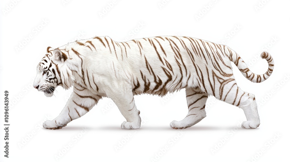 Obraz premium White tiger walking on white background