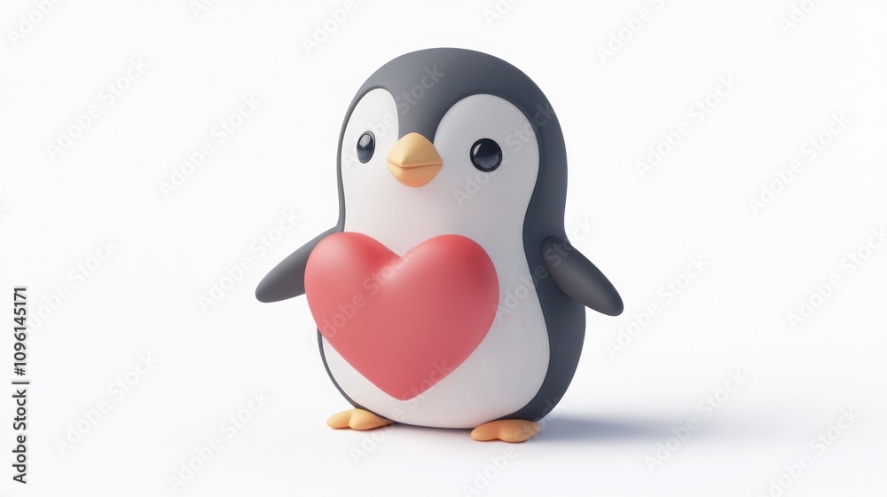 A cute cartoon penguin holding a red heart, symbolizing love and affection. A cute cartoon penguin holding a red heart, symbolizing love and affection.