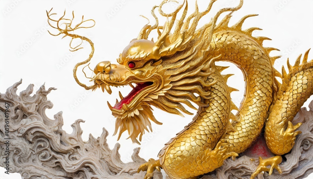 Majestic Chinese Golden Dragon Isolated on White Background – Traditional Gold-Colored Chinese Dragon Artwork with Cultural Symbolism of Power, Wisdom, and Prosperity in Asian Mythology Majestic Chinese Golden Dragon Isolated on White Background – Traditional Gold-Colored Chinese Dragon Artwork with Cultural Symbolism of Power, Wisdom, and Prosperity in Asian Mythology