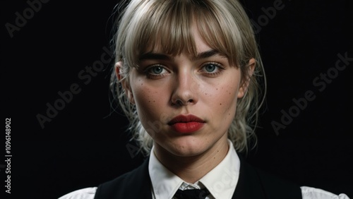 Portrait of a beautiful girl with short blonde hair in a business suit photo