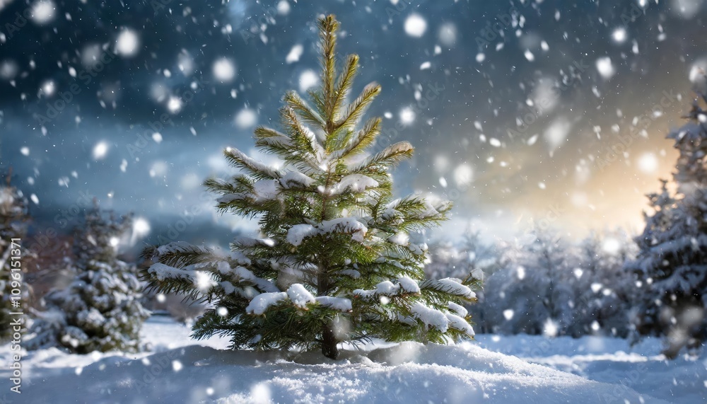 Majestic snow-covered Christmas tree in a serene winter wonderland, surrounded by sparkling white snowflakes, perfect for holiday-themed designs, festive cards, and seasonal decorations. Majestic snow-covered Christmas tree in a serene winter wonderland, surrounded by sparkling white snowflakes, perfect for holiday-themed designs, festive cards, and seasonal decorations.