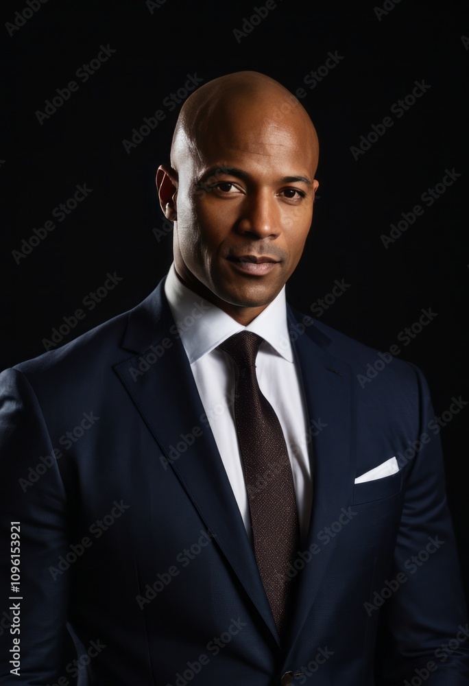 Handsome bald man in a suit on a dark background black businessman portrait Ultra realistic Photorealistic hyperdetailed photography soft light head and shoulders portrait cover Handsome bald man in a suit on a dark background black businessman portrait Ultra realistic Photorealistic hyperdetailed photography soft light head and shoulders portrait cover