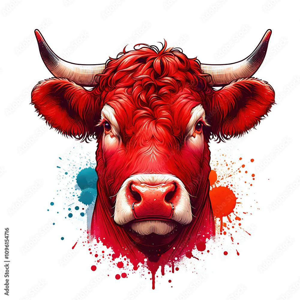 Red angus cow head watercolor illustration Red angus cow head watercolor illustration
