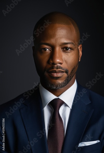 Executives' portrait black businessman portrait Ultra realistic Photorealistic hyperdetailed photography soft light head and shoulders portrait cover