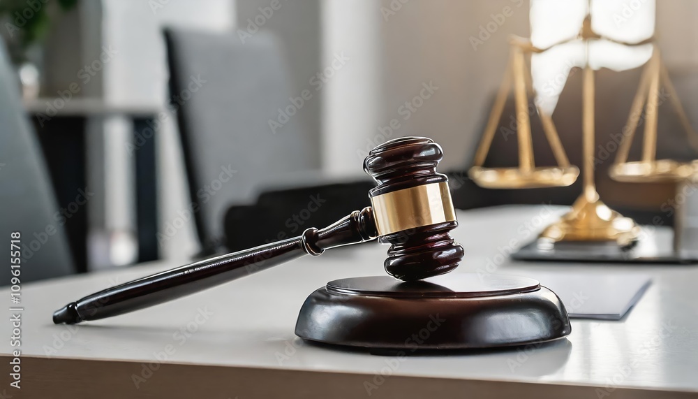 Close-up of a gavel resting on a judges desk, symbolizing legal authority, court trials, justice, and important legal decisions in the judicial system and law enforcement framework. Close-up of a gavel resting on a judges desk, symbolizing legal authority, court trials, justice, and important legal decisions in the judicial system and law enforcement framework.