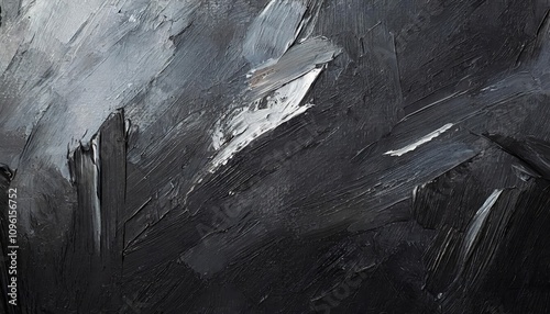 Closeup View of Abstract Rough Black Art Painting Texture Created with Oil Brushstrokes and Palette Knife Techniques Capturing Bold, Expressive Layers and Textural Depth in Every Detail