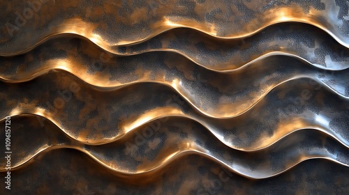 Bronze Wave Metal Wall Art: Close-Up Texture Detail. AI Generated