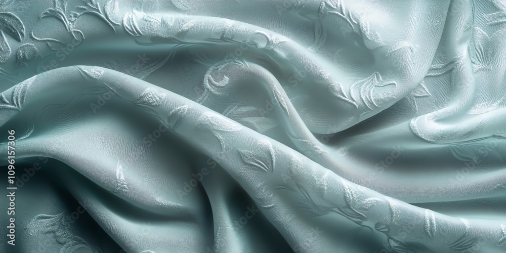 Obraz premium A close-up of elegant, textured fabric with floral patterns, showcasing its smooth, flowing nature.