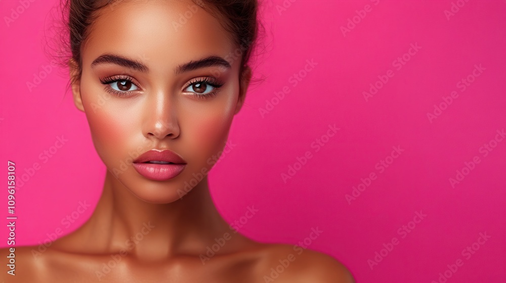 Attractive, beautiful and graceful young woman on pink background with copy space area Attractive, beautiful and graceful young woman on pink background with copy space area