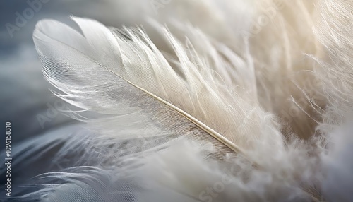 Close-up of white feathers background symbolizing peace, calm, spirituality, purity, and divine connection perfect for themes related to God, religion, serenity, and angelic inspiration. photo