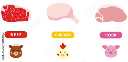 牛豚鳥のイラストセット