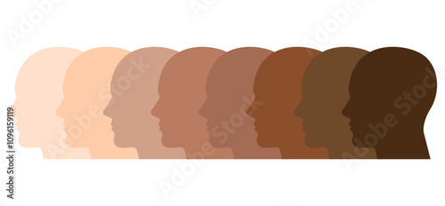 Gradient of diverse skin tones in silhouette profiles