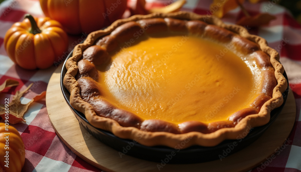 Delicious Pumpkin Pie with Fall Decorations