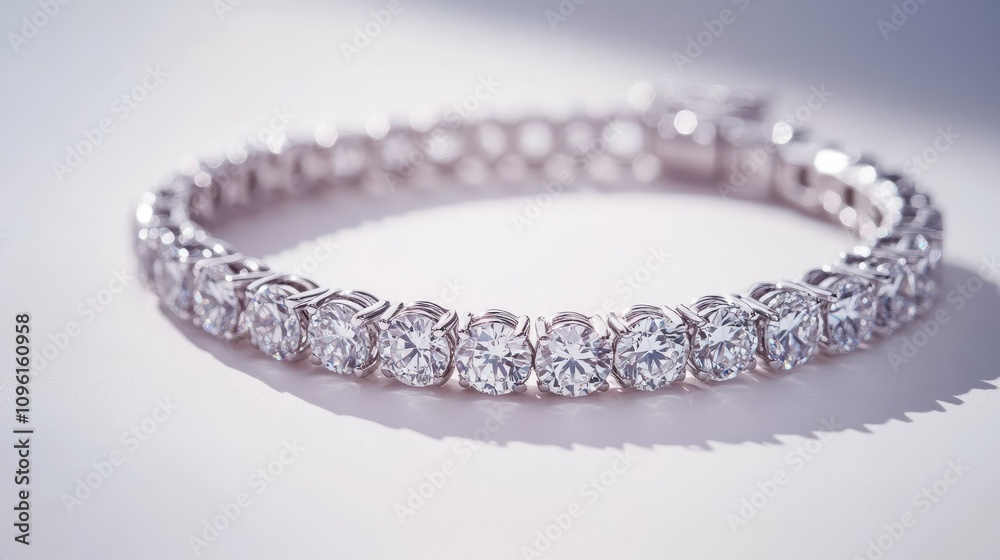 Elegant Silver Bracelet with Sparkling Clear Diamonds in Sunlight Elegant Silver Bracelet with Sparkling Clear Diamonds in Sunlight