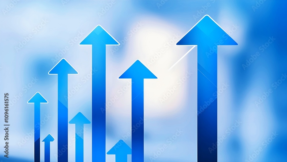 Upward Arrows on a Blue Gradient Background, A Symbol of Business Growth and Success Upward Arrows on a Blue Gradient Background, A Symbol of Business Growth and Success