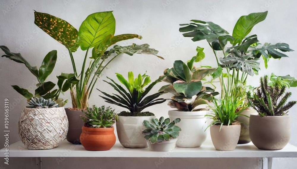 Beautiful collection of various houseplants showcased in elegant ceramic pots, featuring vibrant greenery, modern design, and a clean transparent background ideal for versatile creative use. Beautiful collection of various houseplants showcased in elegant ceramic pots, featuring vibrant greenery, modern design, and a clean transparent background ideal for versatile creative use.