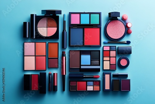 A glamorous collection of beauty products in a colorful palette generated by artificial intellingence, photo