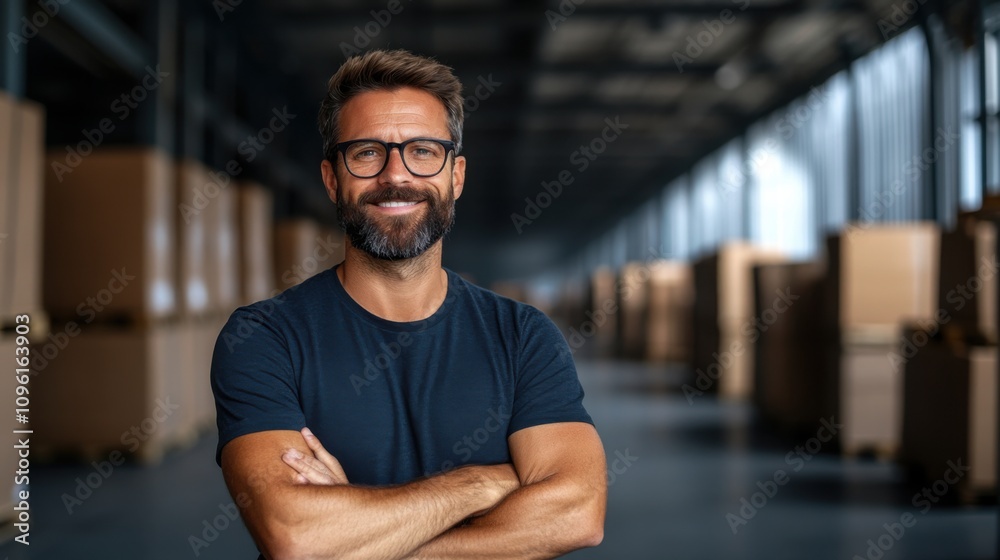 Smiling Warehouse Manager in Storage Facility Smiling Warehouse Manager in Storage Facility
