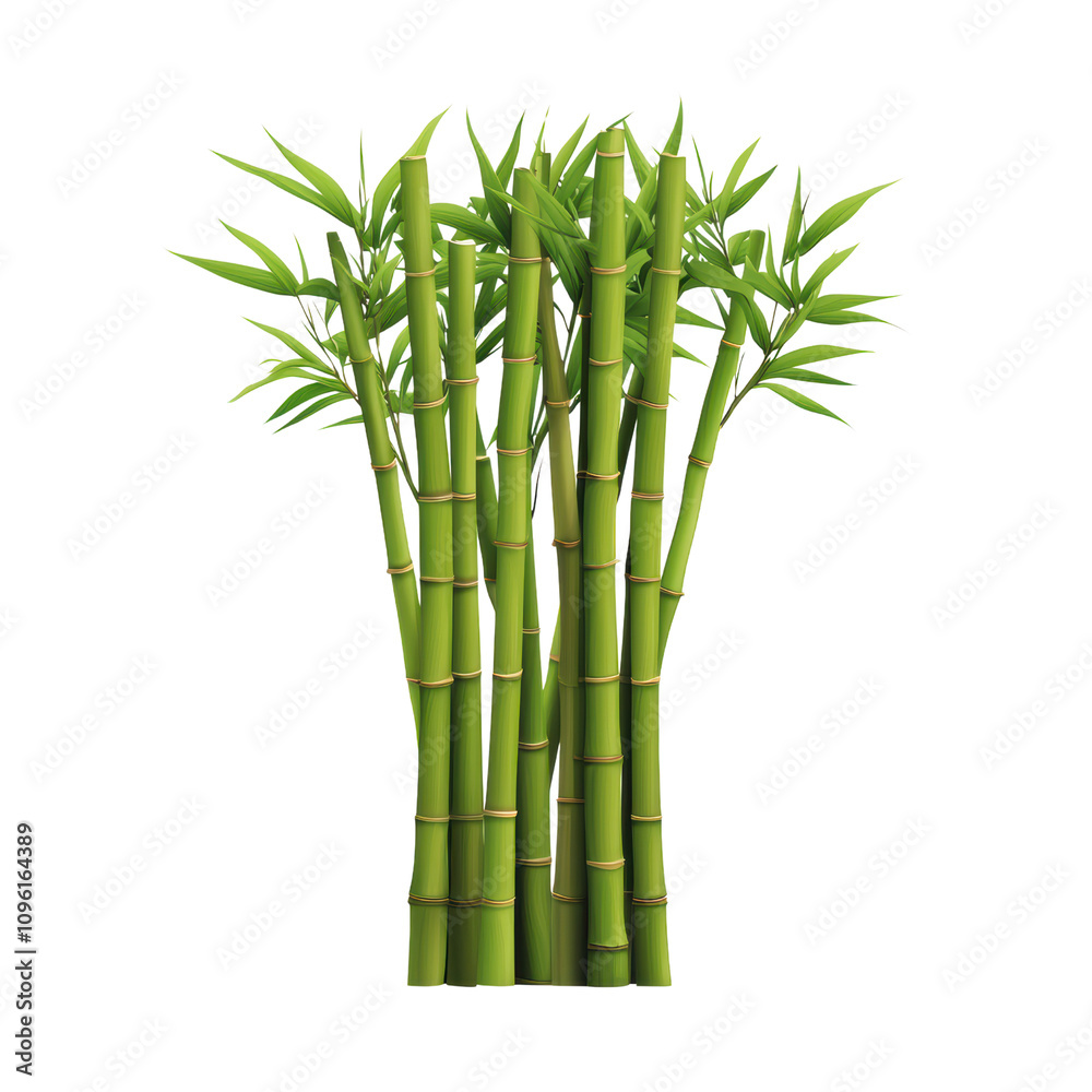 Obraz premium A cluster of vibrant green bamboo stalks with lush leaves, showcasing their tall and slender form.