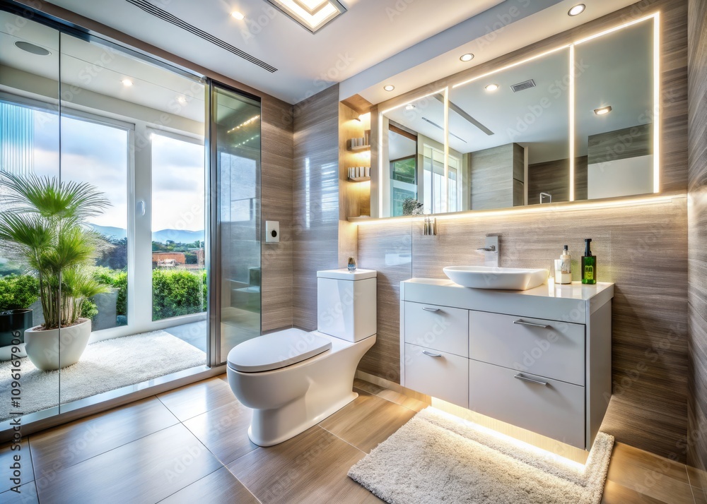 Fototapeta premium Transforming a Clogged Drain: From Dirty Toilet to Sparkling White Cleanliness in Modern Architectural Setting