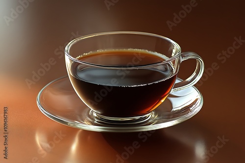 Dark Coffee in a Glass Cup on Saucer photo