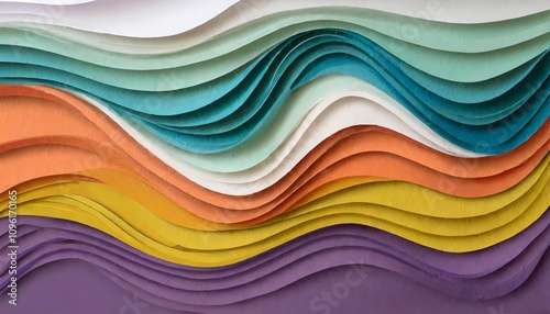 Vibrant colorful wavy background in dynamic paper cut style featuring layered curves and gradients, perfect for modern design projects, digital media, posters, banners, and presentations.