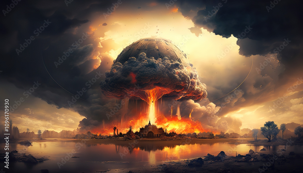 Obraz premium Explosion of Sodom, Biblical Event Illustration