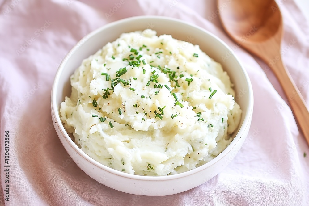 Mashed Potatoes with Browned Butter and Chives in a Floral Bowl Mashed Potatoes with Browned Butter and Chives in a Floral Bowl