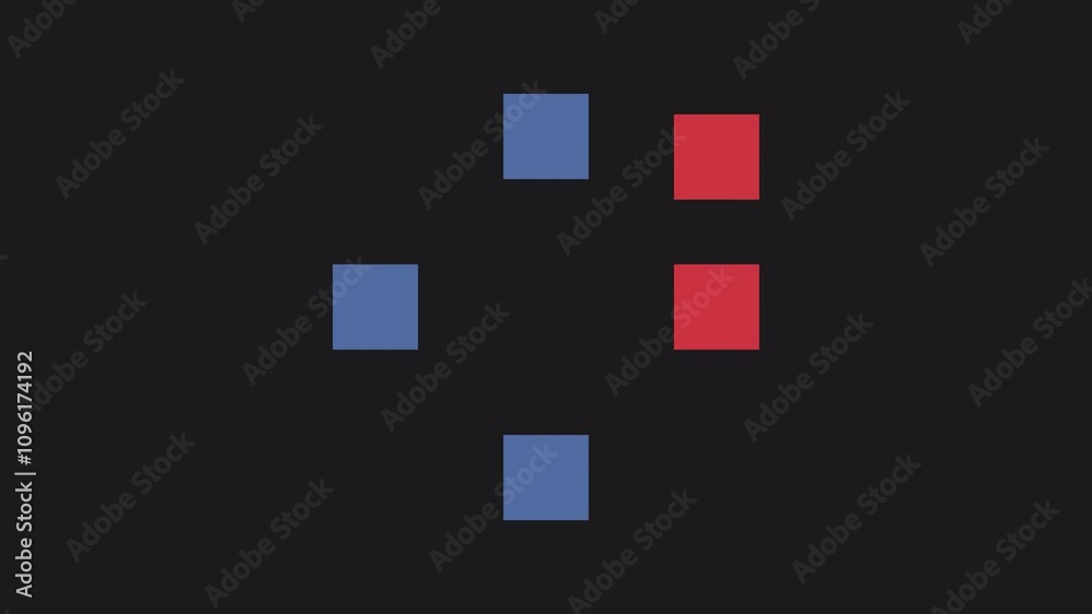 Pushing blue and red squares. Loopable 2d animation video. Motion graphics with alpha channel. Pushing blue and red squares. Loopable 2d animation video. Motion graphics with alpha channel.