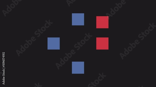 Pushing blue and red squares. Loopable 2d animation video. Motion graphics with alpha channel.