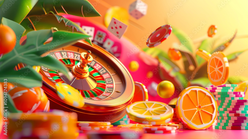 Obraz premium Vivid Summer Casino Scene With Vibrant Colors and Playful Elements