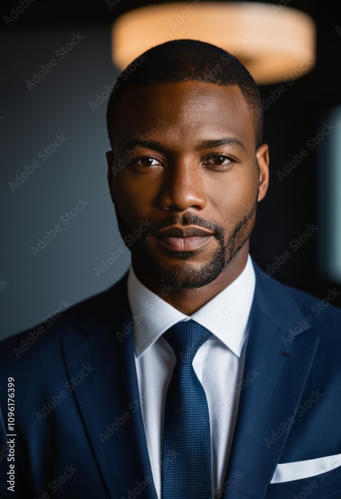 Beautiful business man black businessman portrait Ultra realistic Photorealistic hyperdetailed photography soft light head and shoulders portrait cover