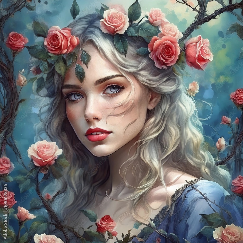 Enchanted portrait of a woman who looks like a forest fairy. Generative AI Enchanted portrait of a woman who looks like a forest fairy. Generative AI