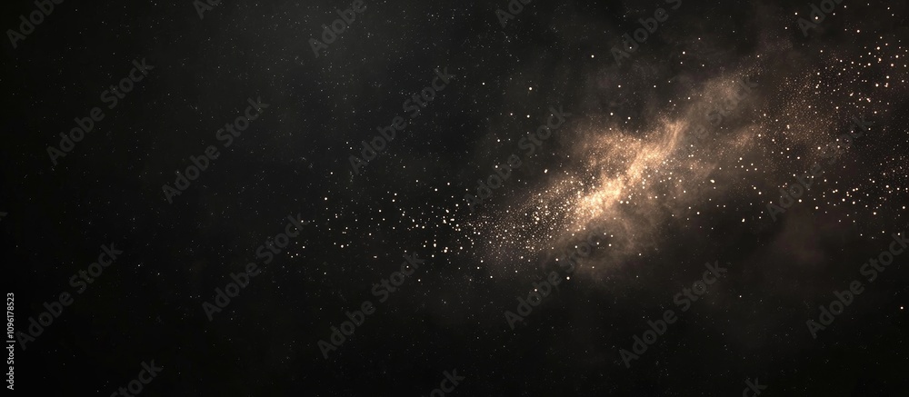 Fototapeta premium Single firework illuminating dark night sky with subtle sparkles and cosmic dust creating an enchanting atmosphere of celebration and wonder.