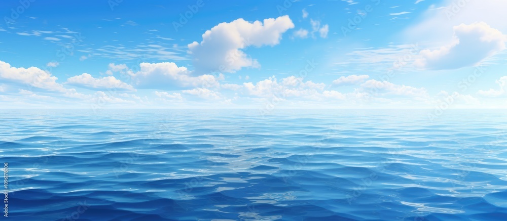 Obraz premium Tranquil ocean scene with deep blue water and fluffy clouds under a bright sky depicting peaceful seascape with gentle waves and reflections